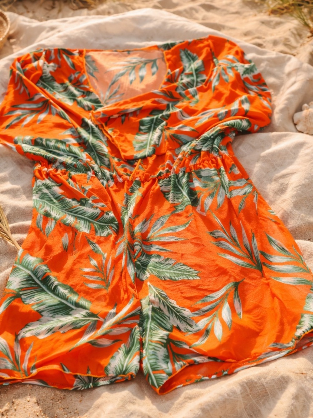 Free People Orange Tropical Leaf Swim Cover-Up